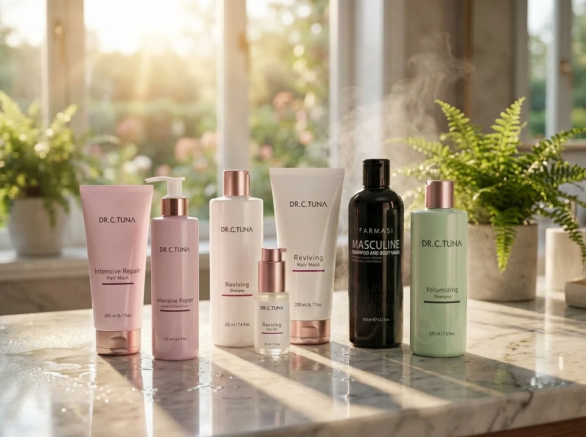 Farmasi haircare products — Dr. C. Tuna shampoo, conditioner, hair mask